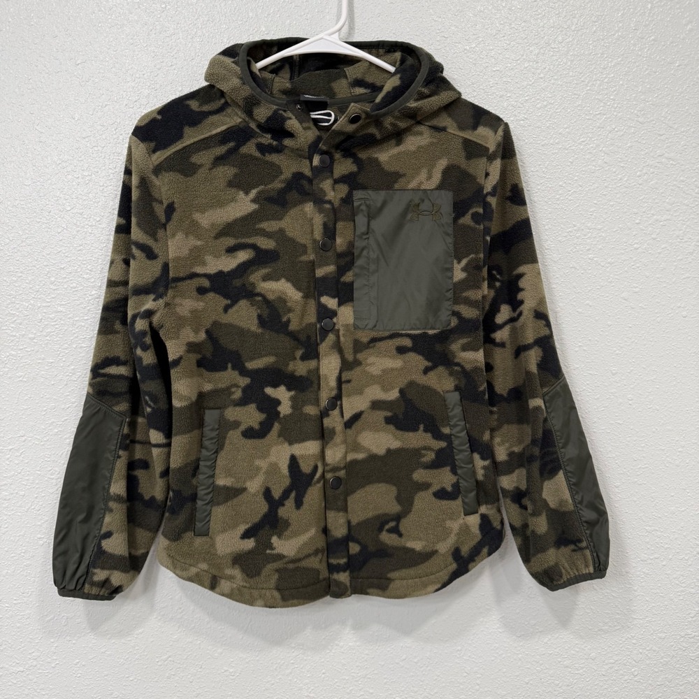 Under Armour Kids Camo Fleece Snap Front Hoodie‎ Jacket Green Brown YMD Medium